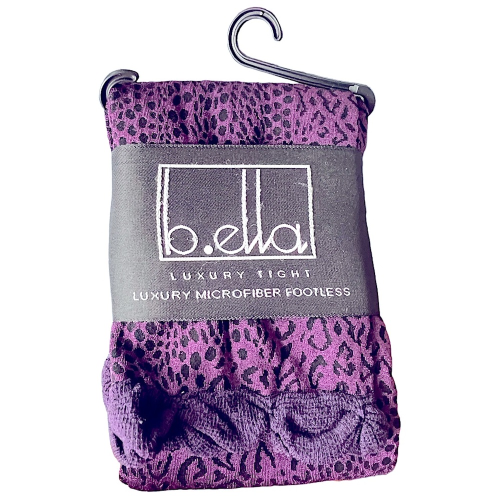 B.Ella Purple Leopard Print Luxury Italian Tights Microfiber Footless Medium